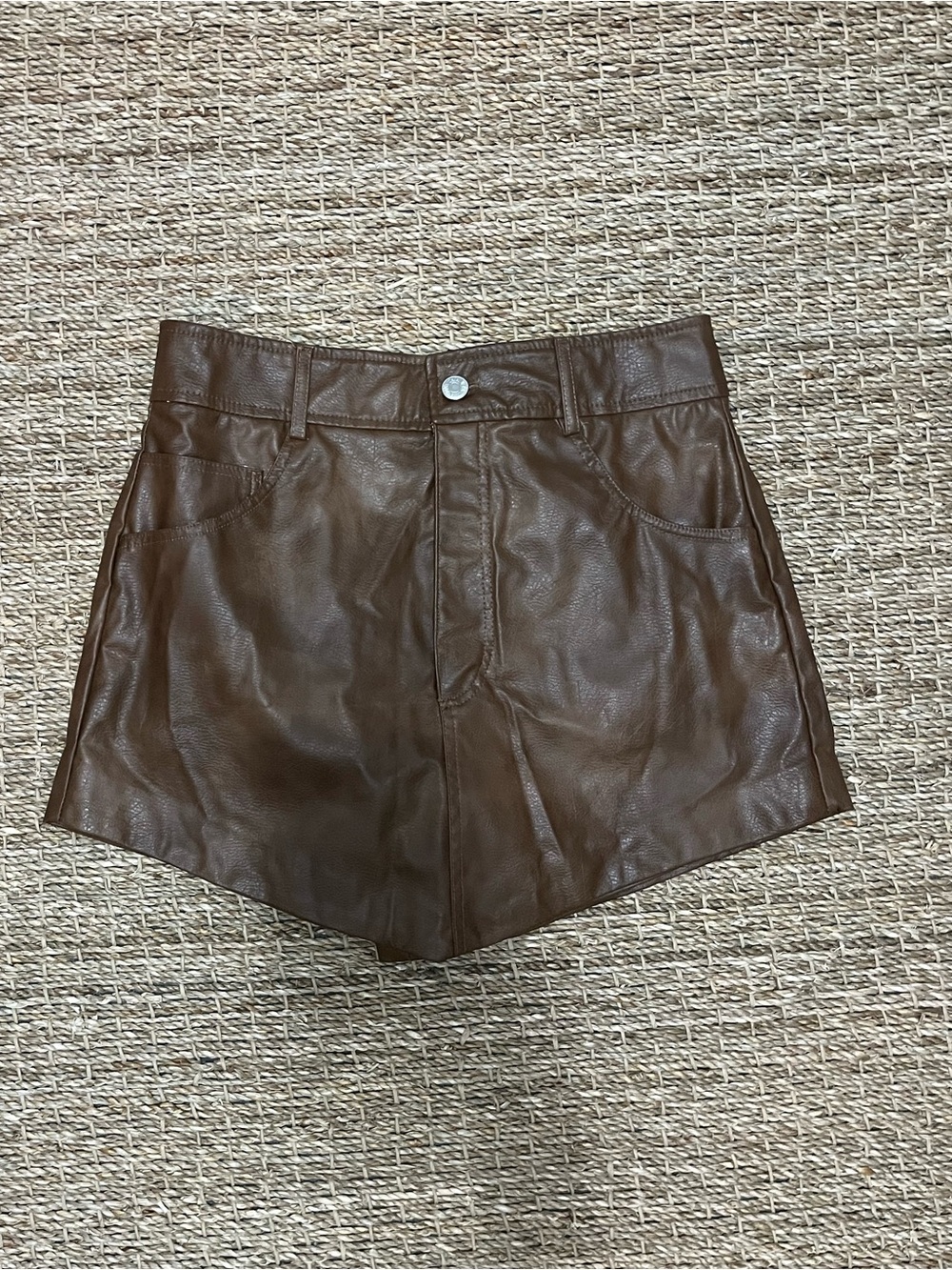 Zara Brown Faux Leather High Waist Skort
